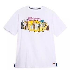 Star Wars Action Figures T-Shirt - Size Large - White, Pink, Blue, Yellow - NWT